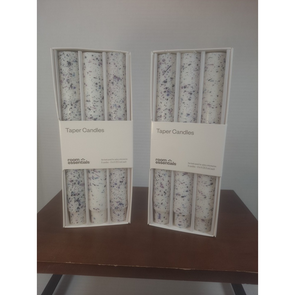 Set Of 2 Room Essentials 6pk 8in White Blue Purple Speckle Taper Candle Set